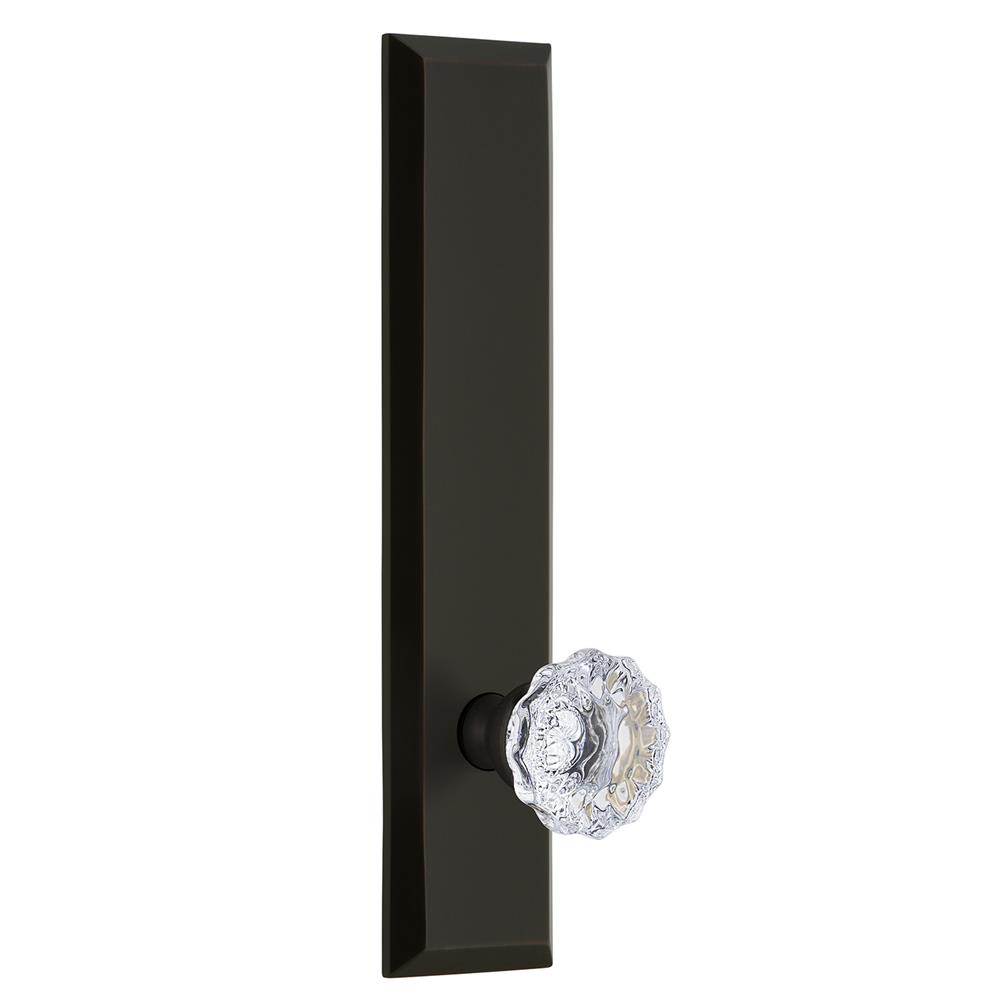 Grandeur by Nostalgic Warehouse FAVFON Fifth Avenue Tall Plate Dummy with Fontainebleau Knob in Timeless Bronze